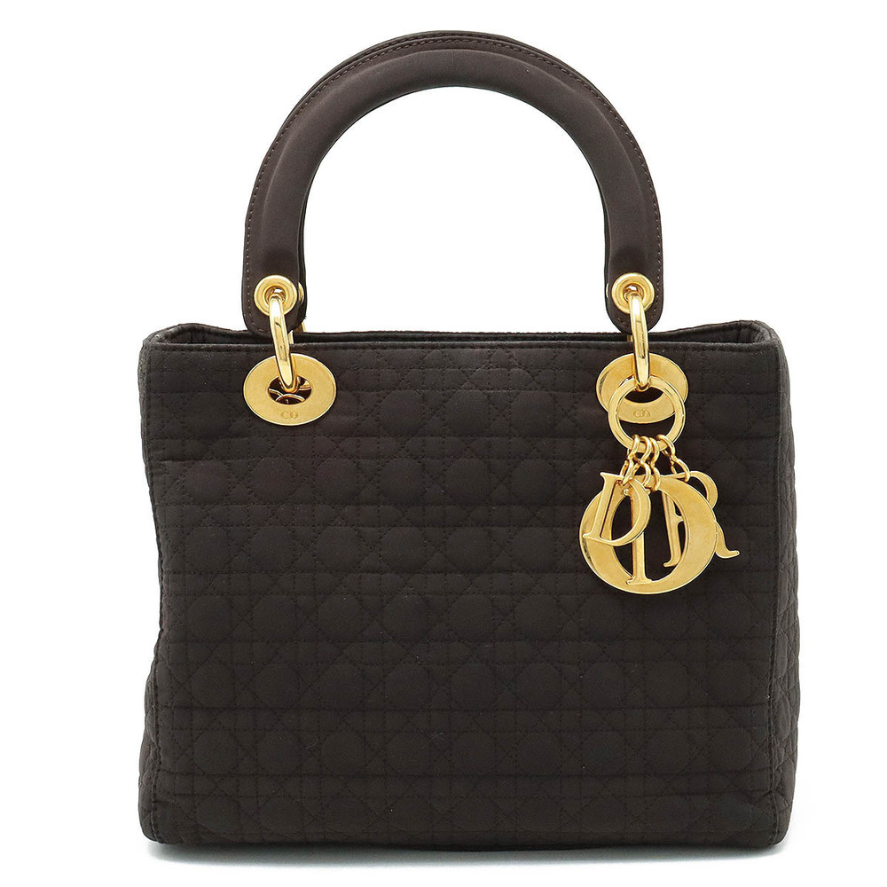 Christian Dior Lady Cannage Handbag Charcoal Black Brown